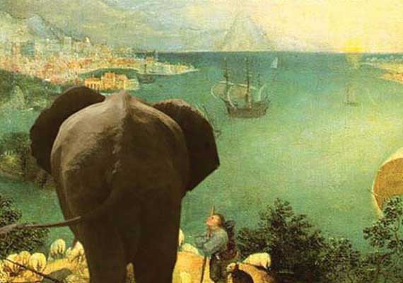 Book cover for the novel `The Elephant`s Journey` by Jose Saramago (conceptual design).
